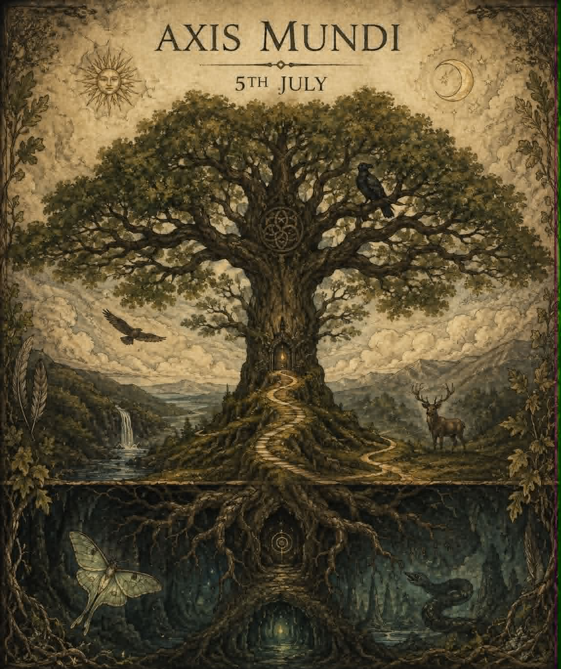 Axis Mundi — A Shamanic Pilgrimage Through the World Tree. A live ceremonial workshop via Zoom with Jasmine Greenfield.